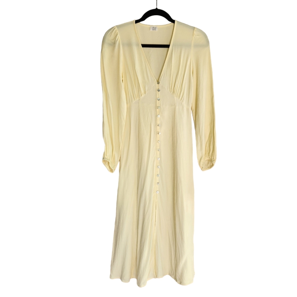 Wilfred Aritzia Yellow Midi Button Down Long Sleeve Dress - Pale Yellow